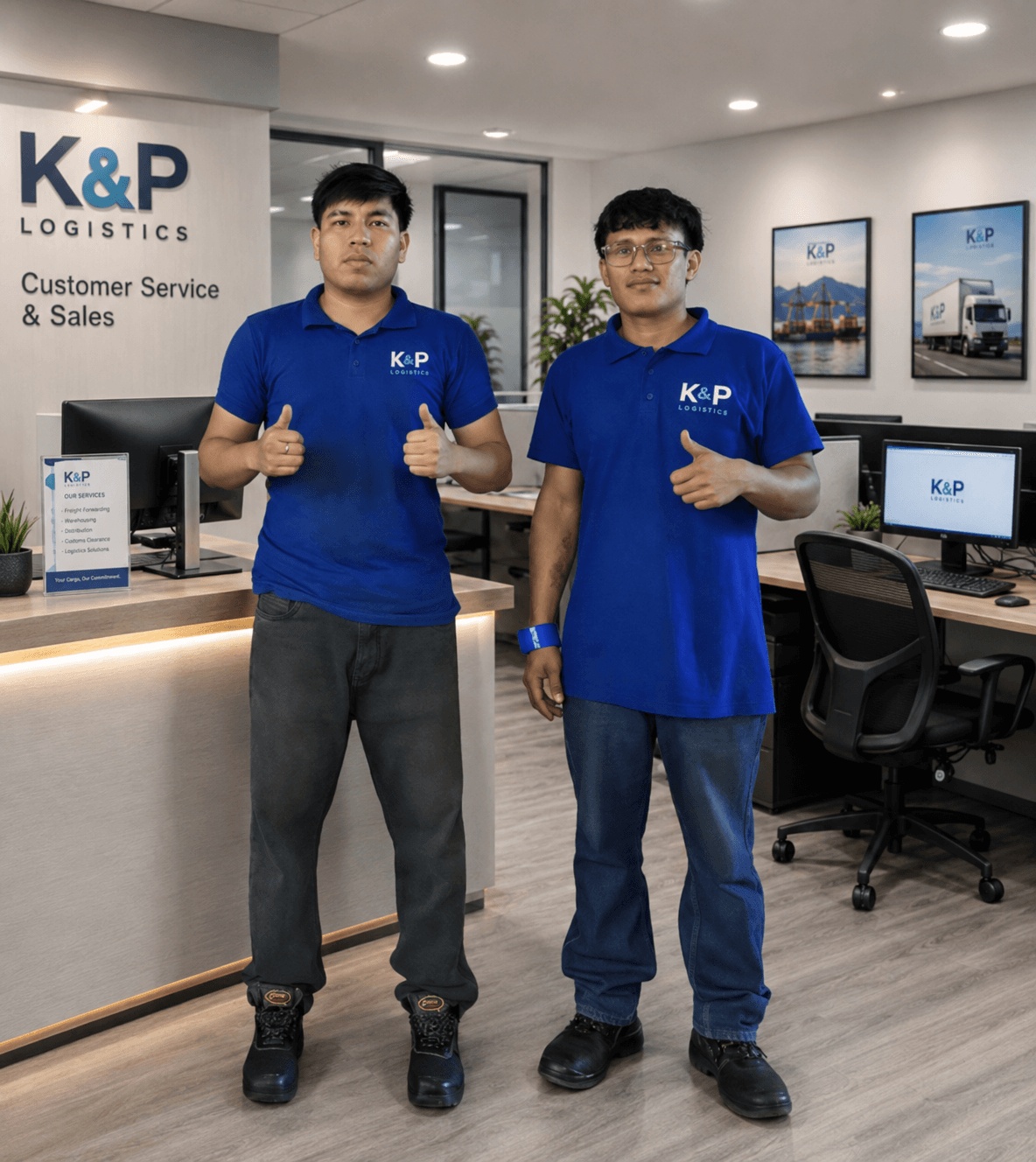 Equipo de atención al cliente de K&P Logistic en la oficina