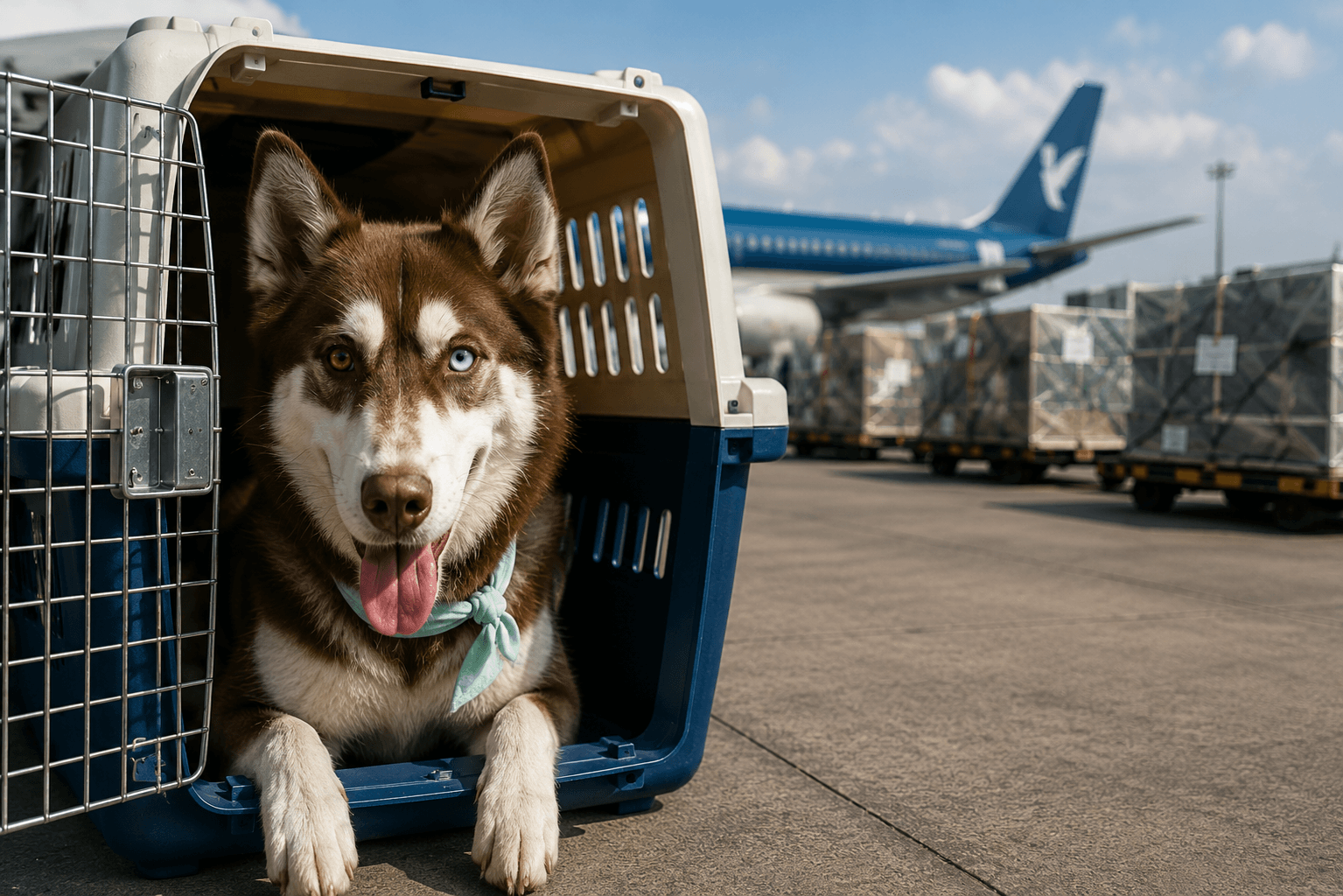 Mascota preparada para un envío aéreo