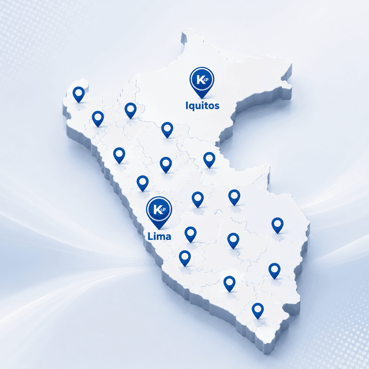 Mapa de cobertura de K&P Logistic en Perú, con sedes en Lima e Iquitos